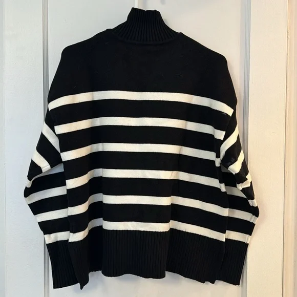 Zara Black and White Striped Turtleneck Sweater - Picture 2 of 3